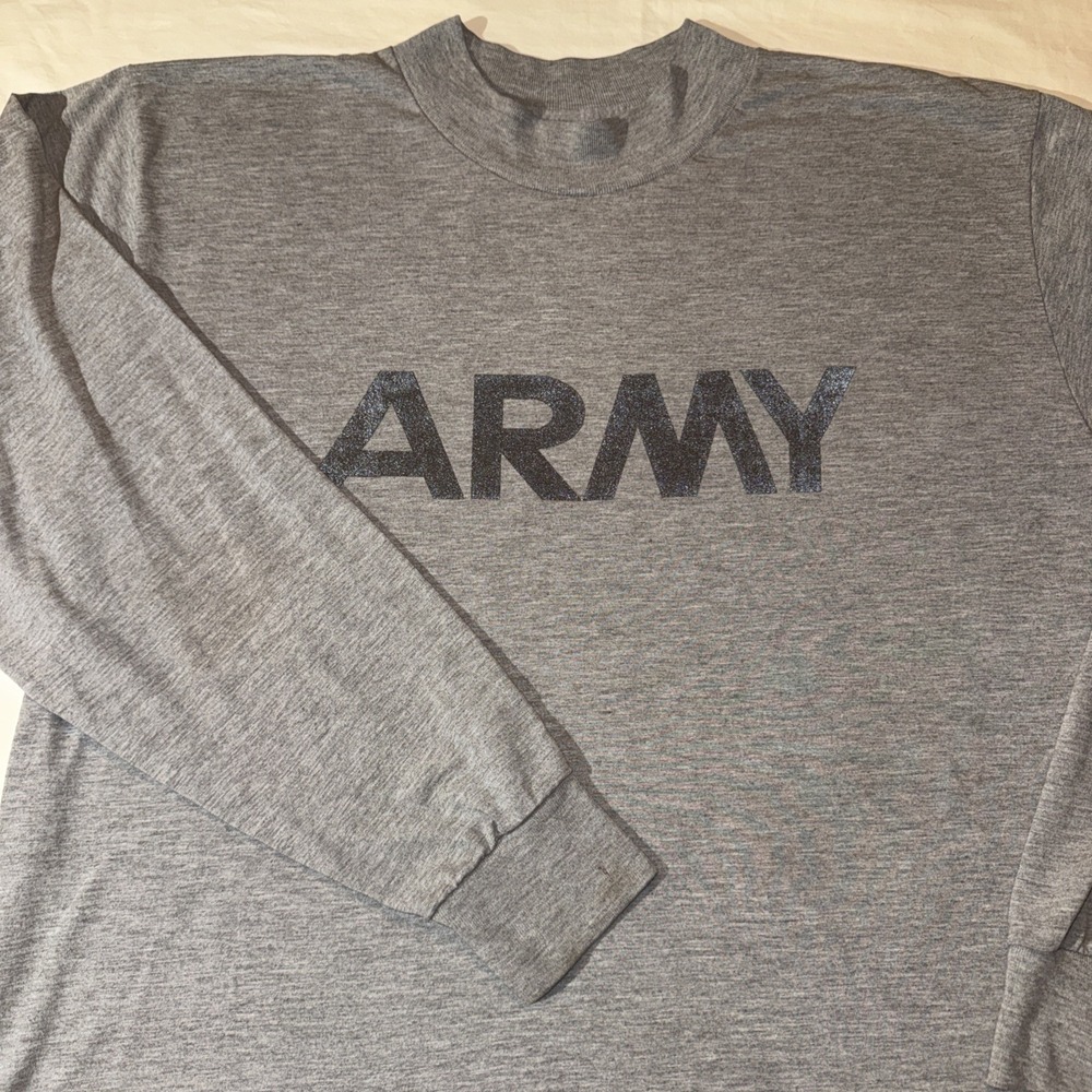 ARMY T-Shirt Gray Long Sleeve Akwa Tek Fitness Physical Training L Made in USA